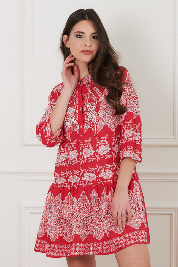 CAMISA CAFTAN CON CUENTAS DE CORAL