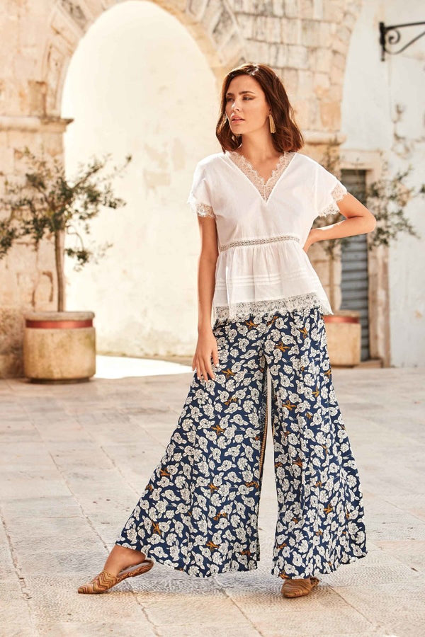 PANTALONI PALAZZO FLOREALE- DB22-097 - #Moda Mare Positano#